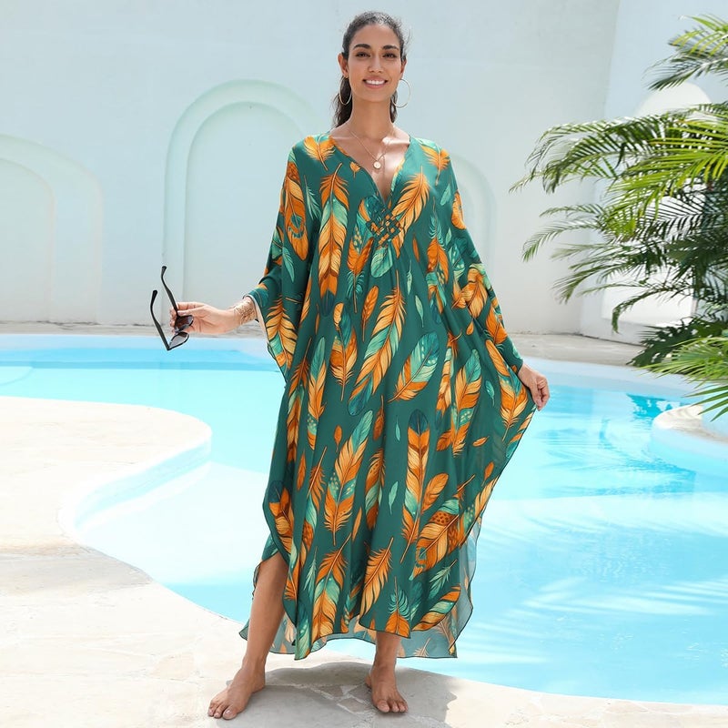 KEYLORTING Women's Plus Size Kaftan Dress – Plus Size Maxi Dress Moo Moos Beach Cover Up,Bathing Suit Cover-Up Loungewear - Image 4